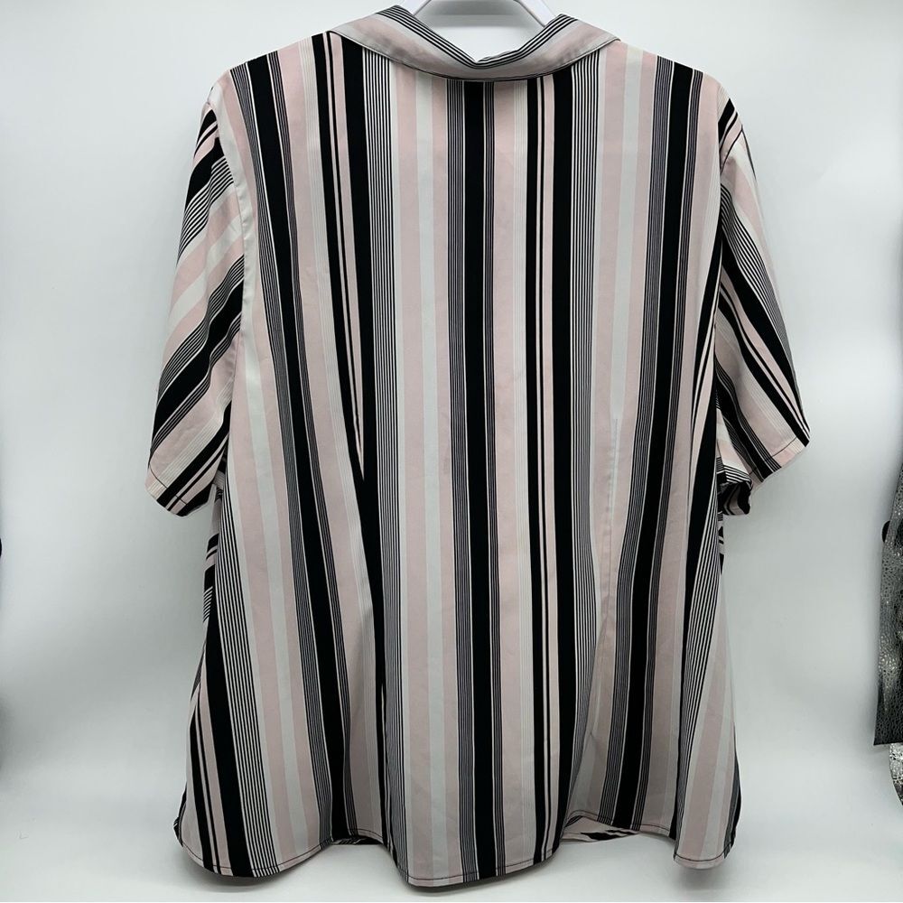 Blue Diamond Plus Stretch Short Sleeve Striped Blouse - Pink/Black/Off White 24 - Picture 5 of 8
